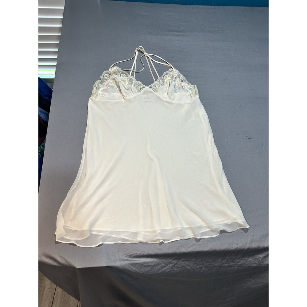 Lord & Taylor Women's White Sheer Embroidered Slip Nightgown L